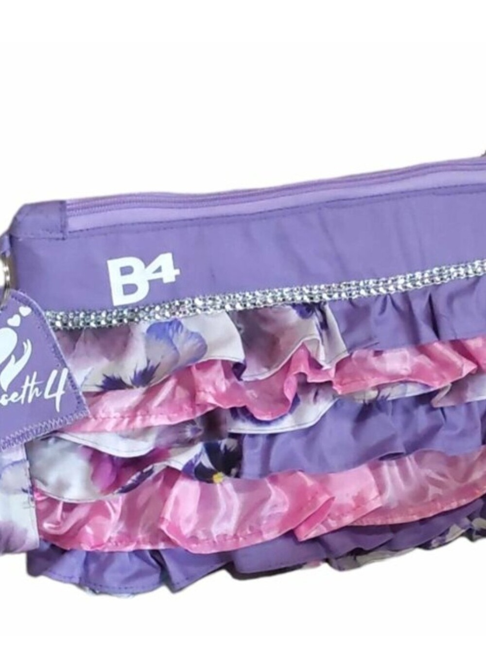Handmade wristlet bag, clutch zipper purse.design in soft pink and purple cotton